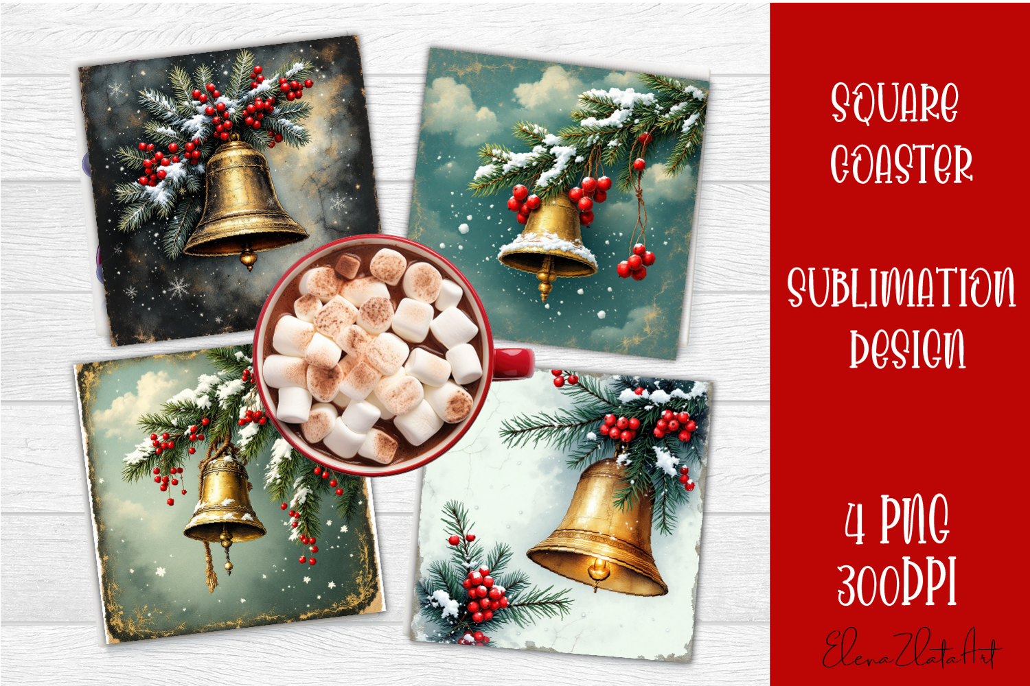 Vintage Christmas Sublimation, retro square Coaster Design product image 1