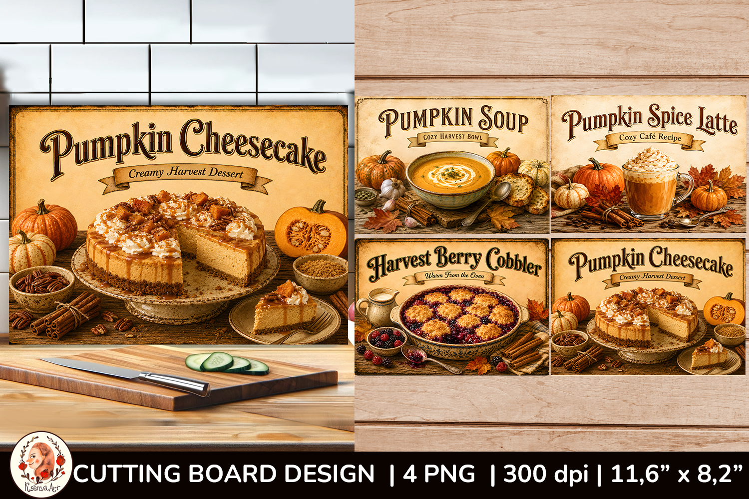 Vintage autumn cutting board design with cozy fall bakery product image 1