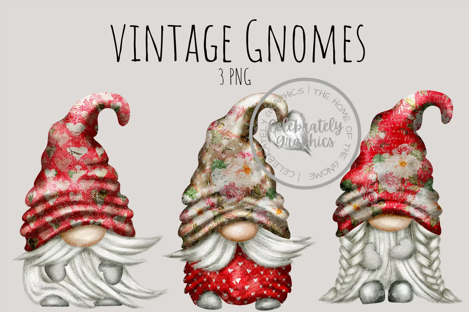 Red Vintage Gnomes | Watercolor Clipart Png product image 1