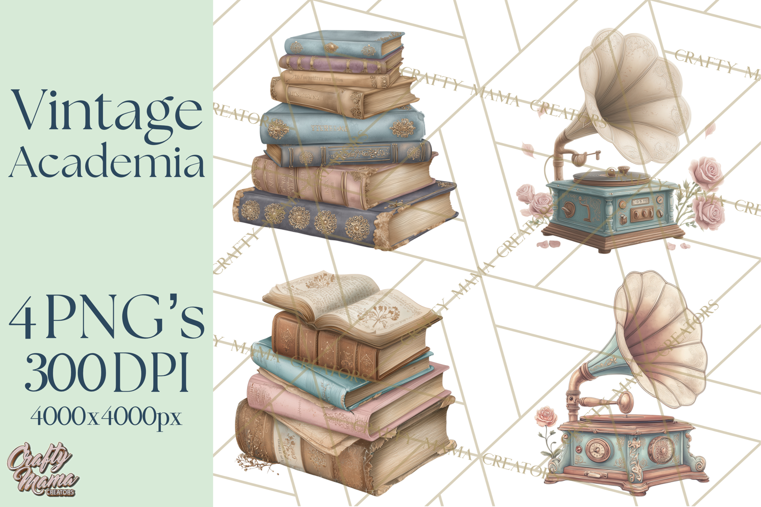 Dark Academia Clipart PNG Study Props Vintage Library Art product image 1