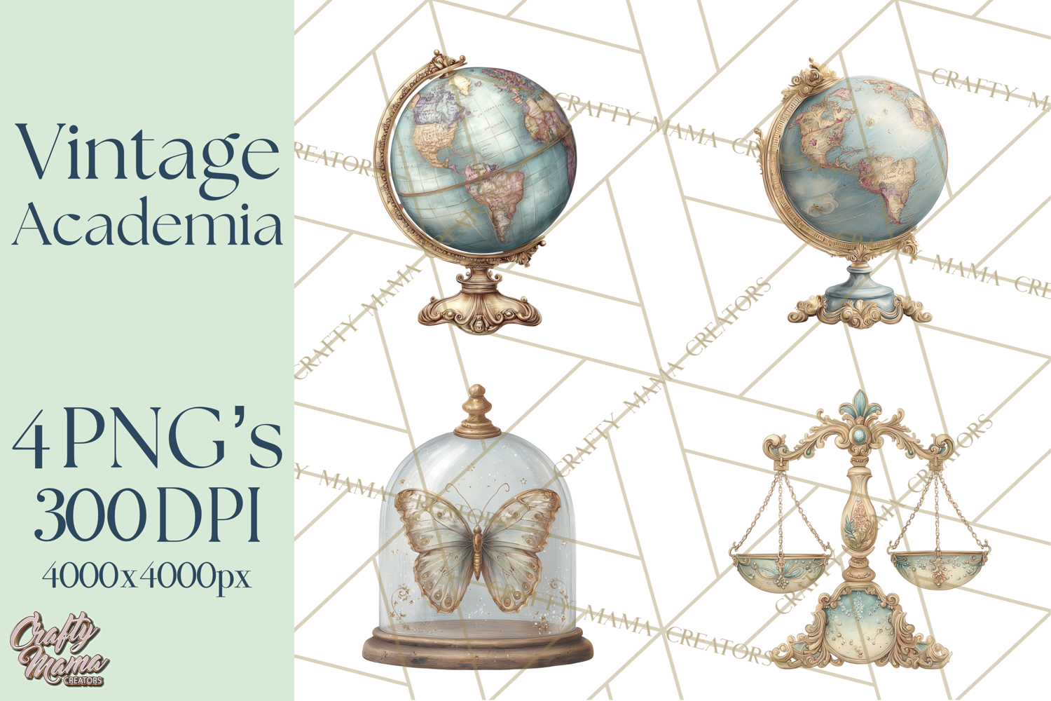 Dark Academia Clipart PNG Study Props Vintage Library Art product image 1