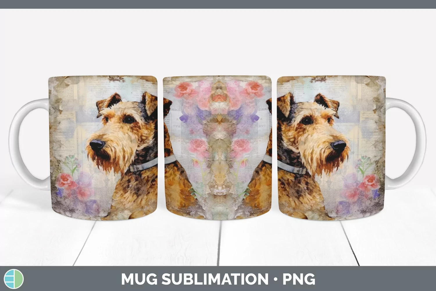 GorgeousDecoupage Airedale Terriers Mug Wrap design.