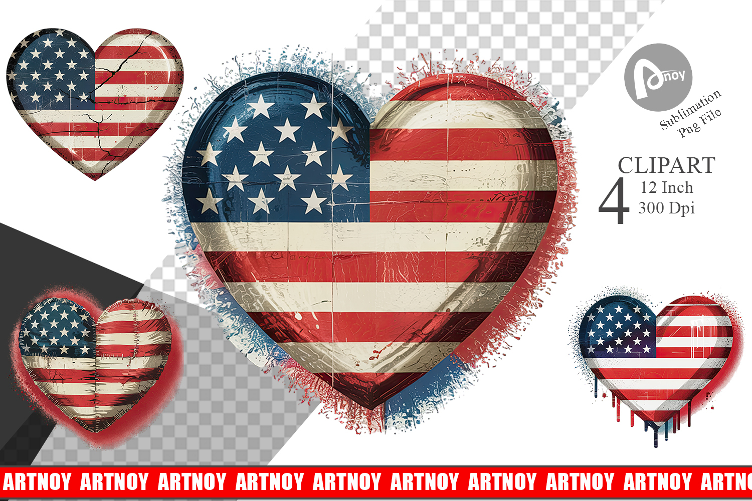 Vintage American Flag Heart Clipart product image 1