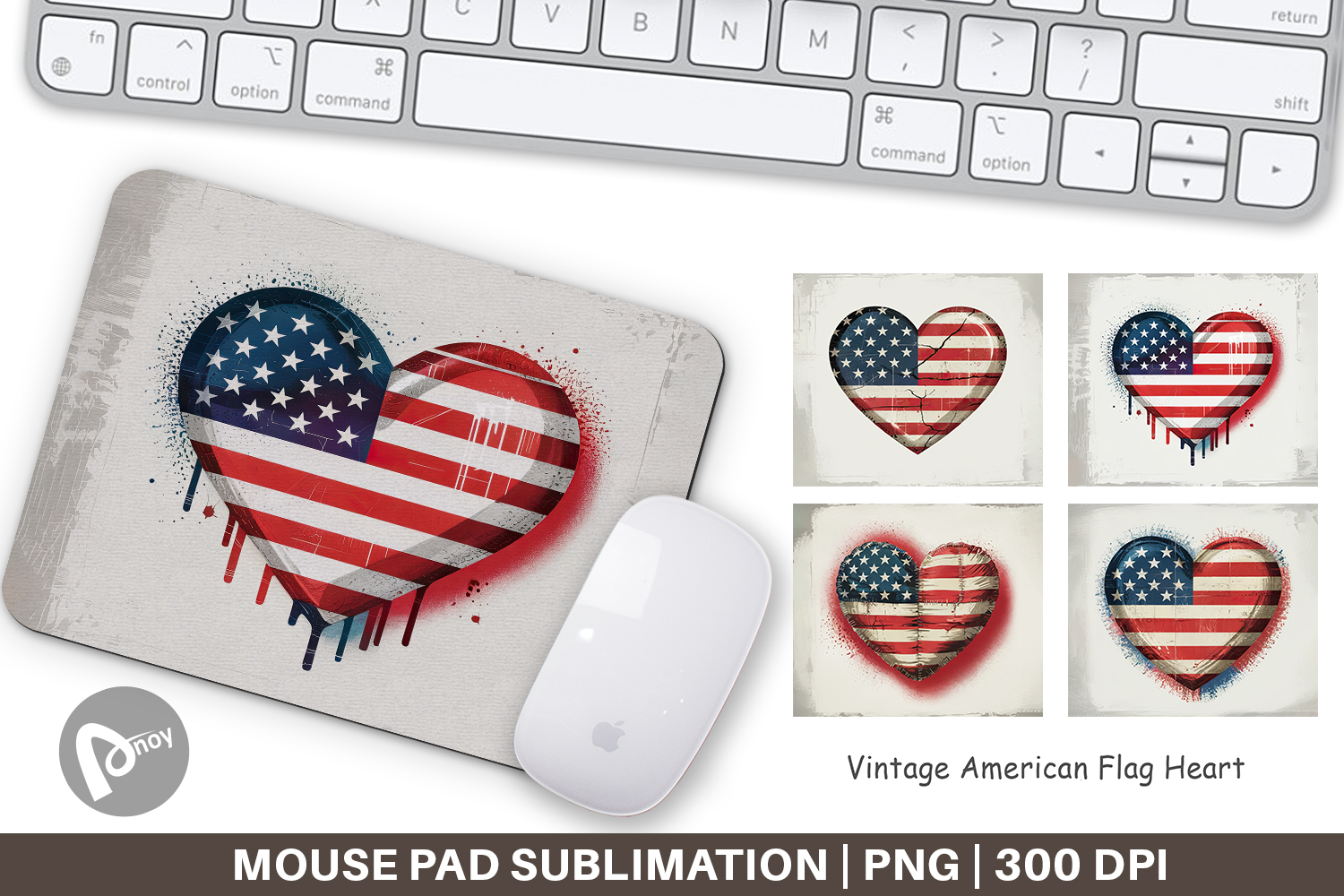 Mouse Pad Vintage American Flag Heart product image 1