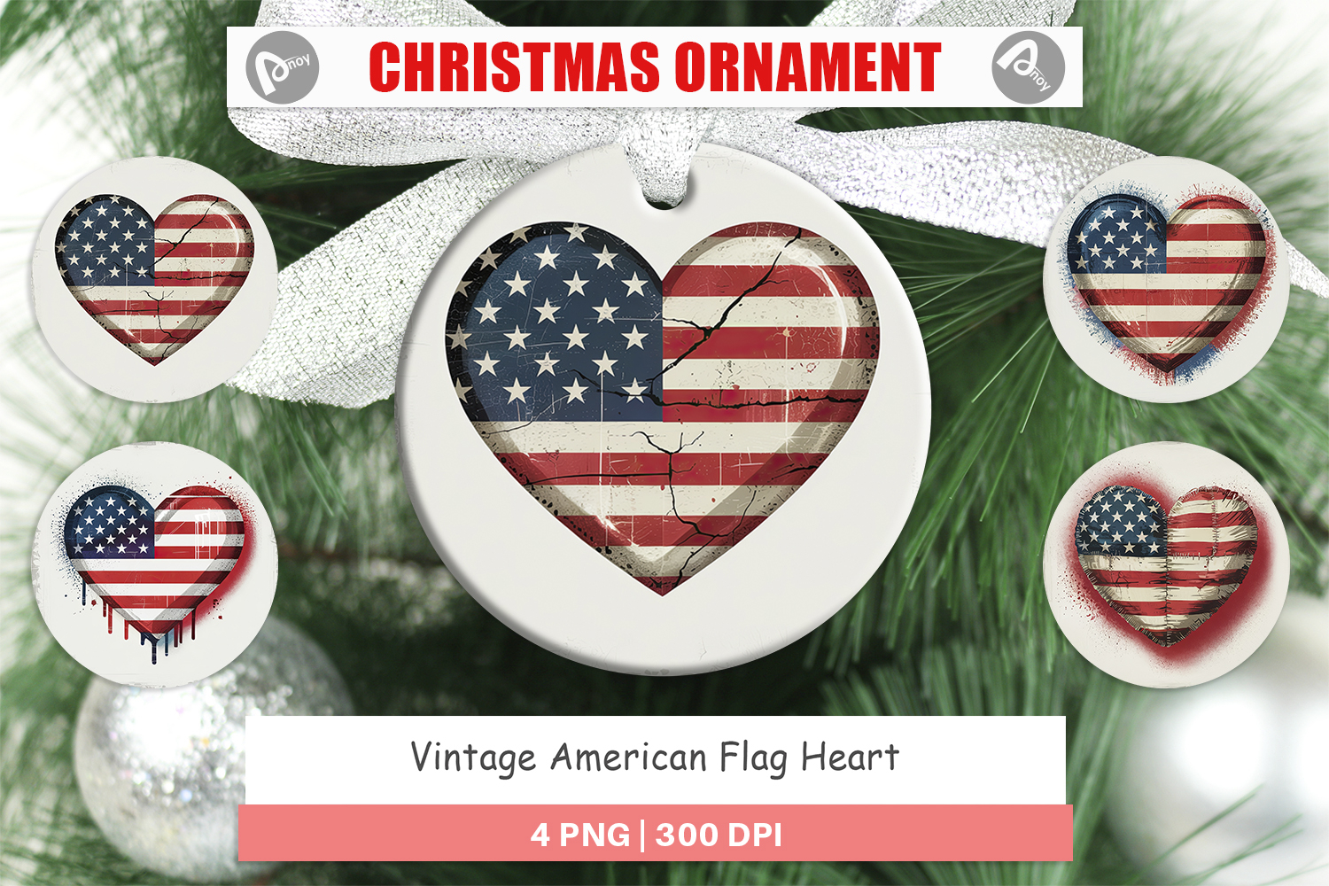 Ornament Vintage American Flag Heart product image 1