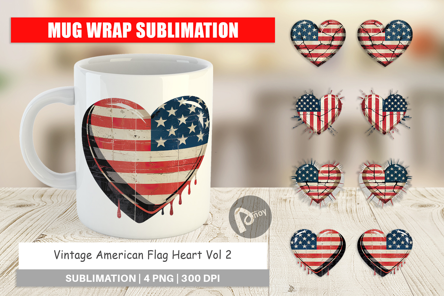 Mug Wrap Vintage American Flag Heart product image 1