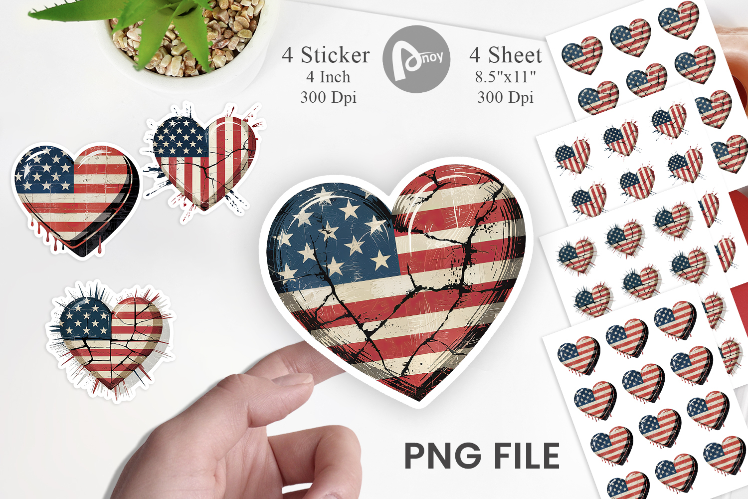 Vintage American Flag Heart Sticker product image 1