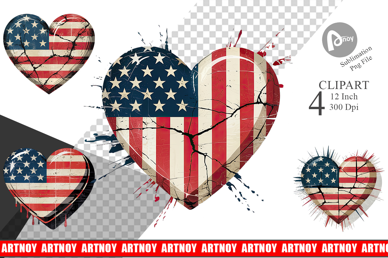 Vintage American Flag Heart Clipart product image 1