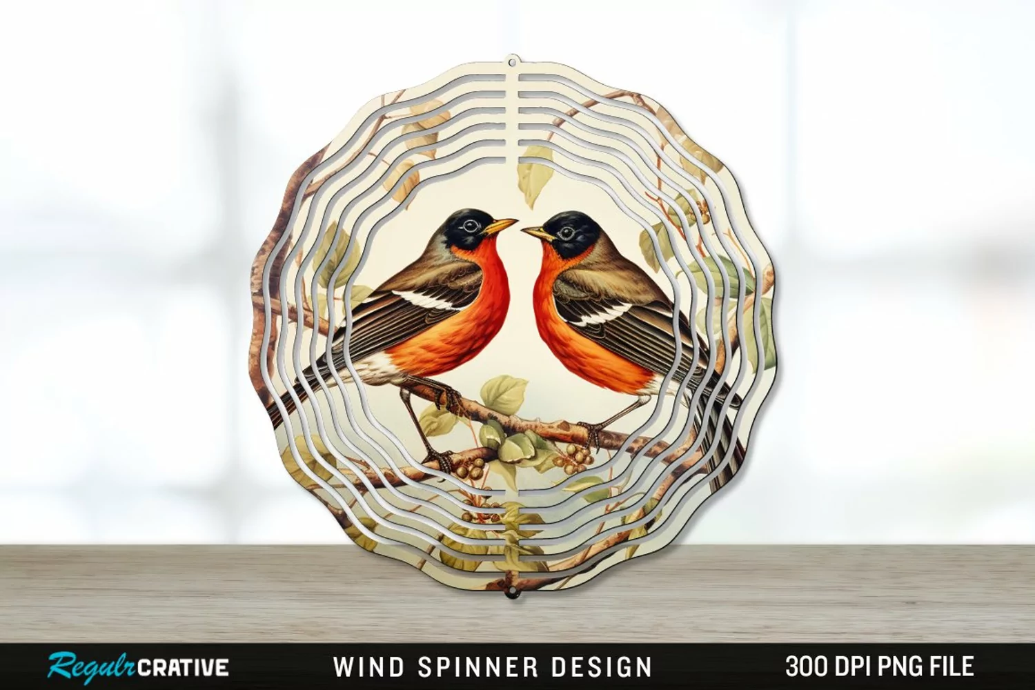 Vintage American Robin Birds Wind Spinner Sublimation PNG product image 1