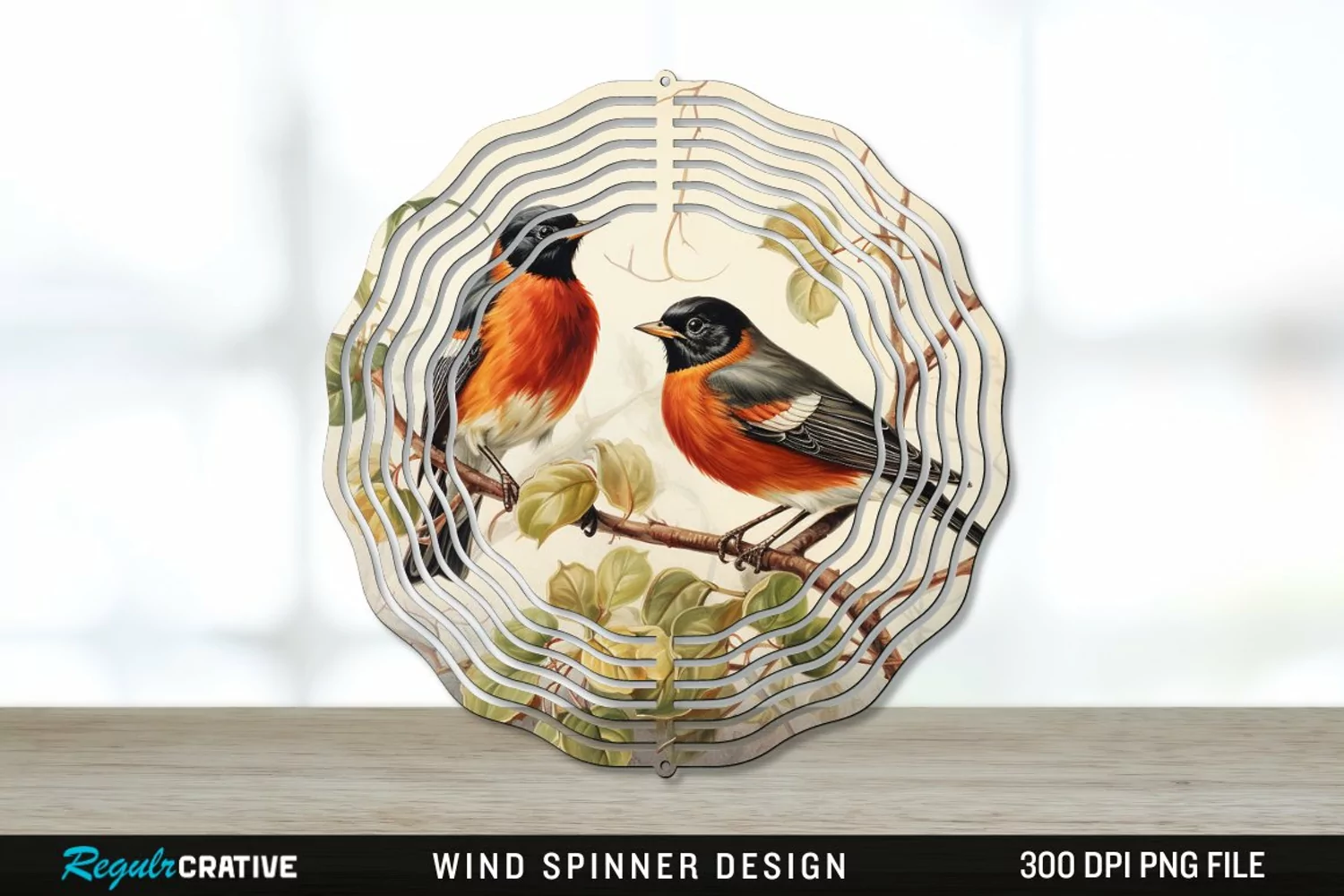 Vintage American Robin Birds Wind Spinner Sublimation PNG product image 1