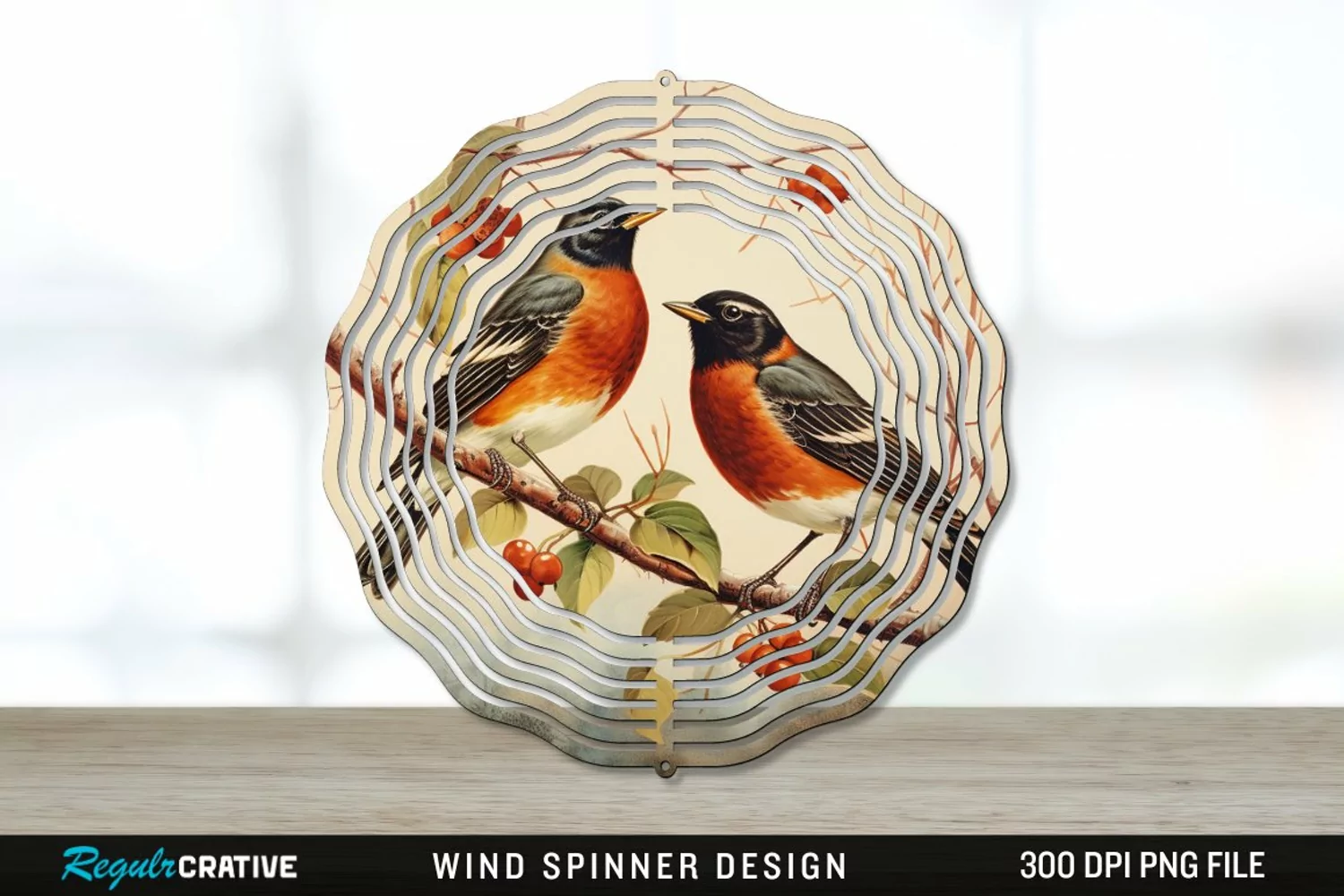 Vintage American Robin Birds Wind Spinner Sublimation PNG product image 1