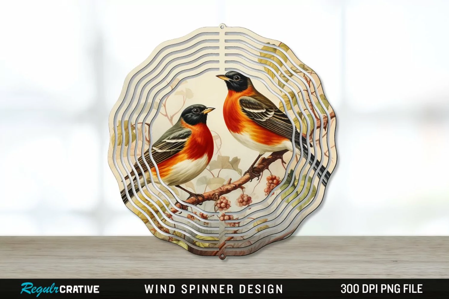 Vintage American Robin Birds Wind Spinner Sublimation PNG product image 1
