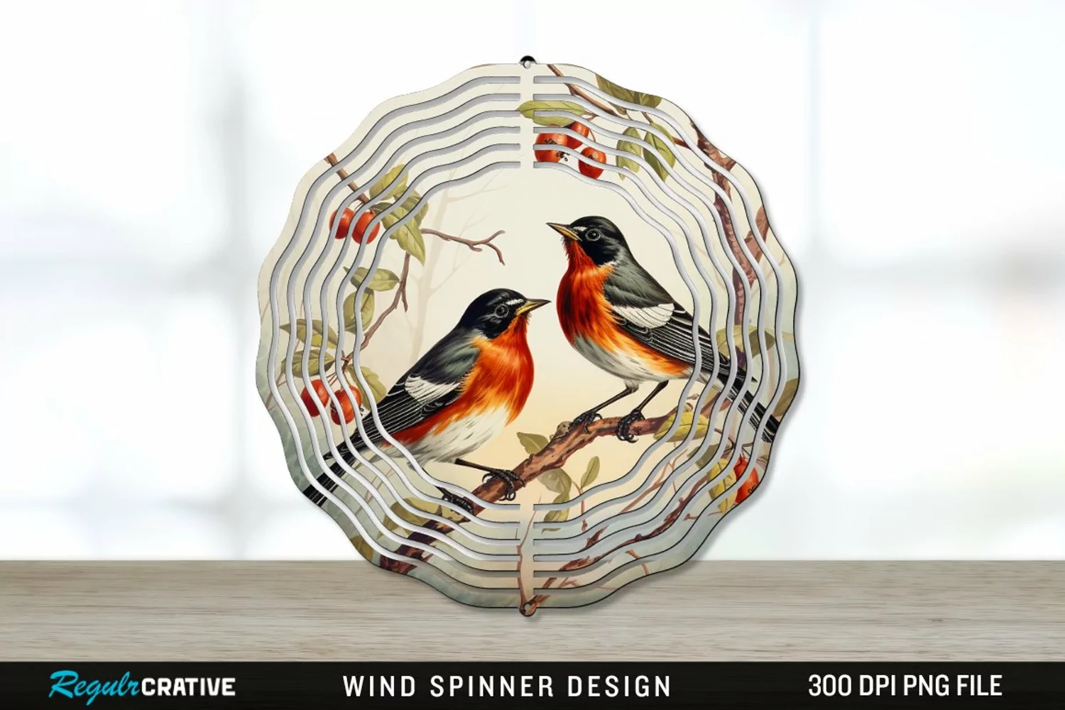 Vintage American Robin Birds Wind Spinner Sublimation PNG product image 1