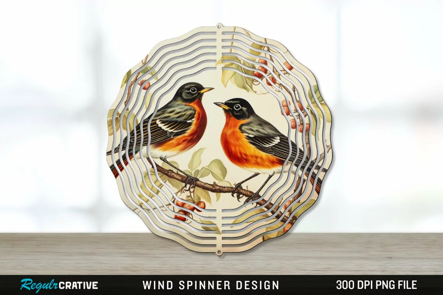 Vintage American Robin Birds Wind Spinner Sublimation PNG product image 1