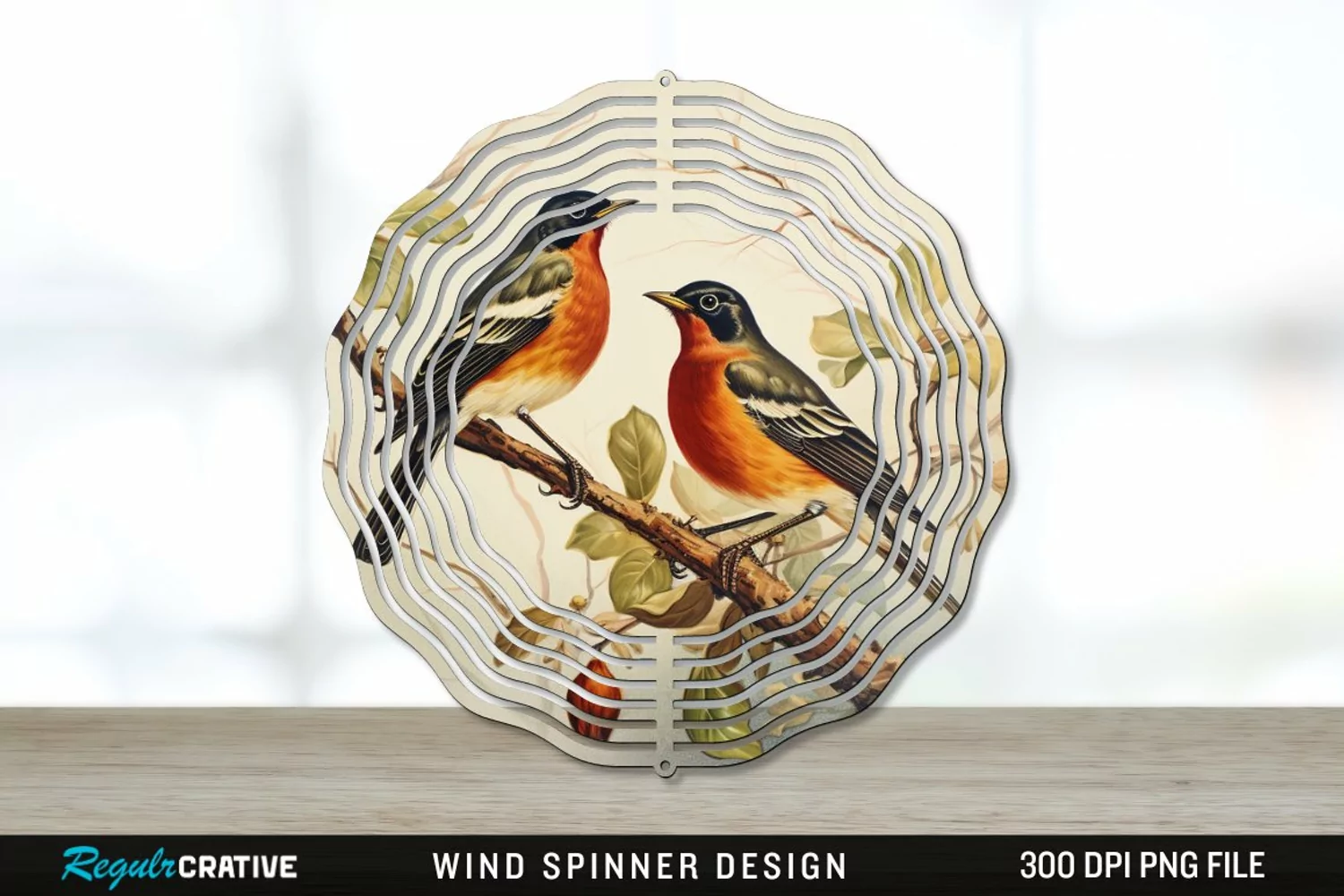 Vintage American Robin Birds Wind Spinner Sublimation PNG product image 1