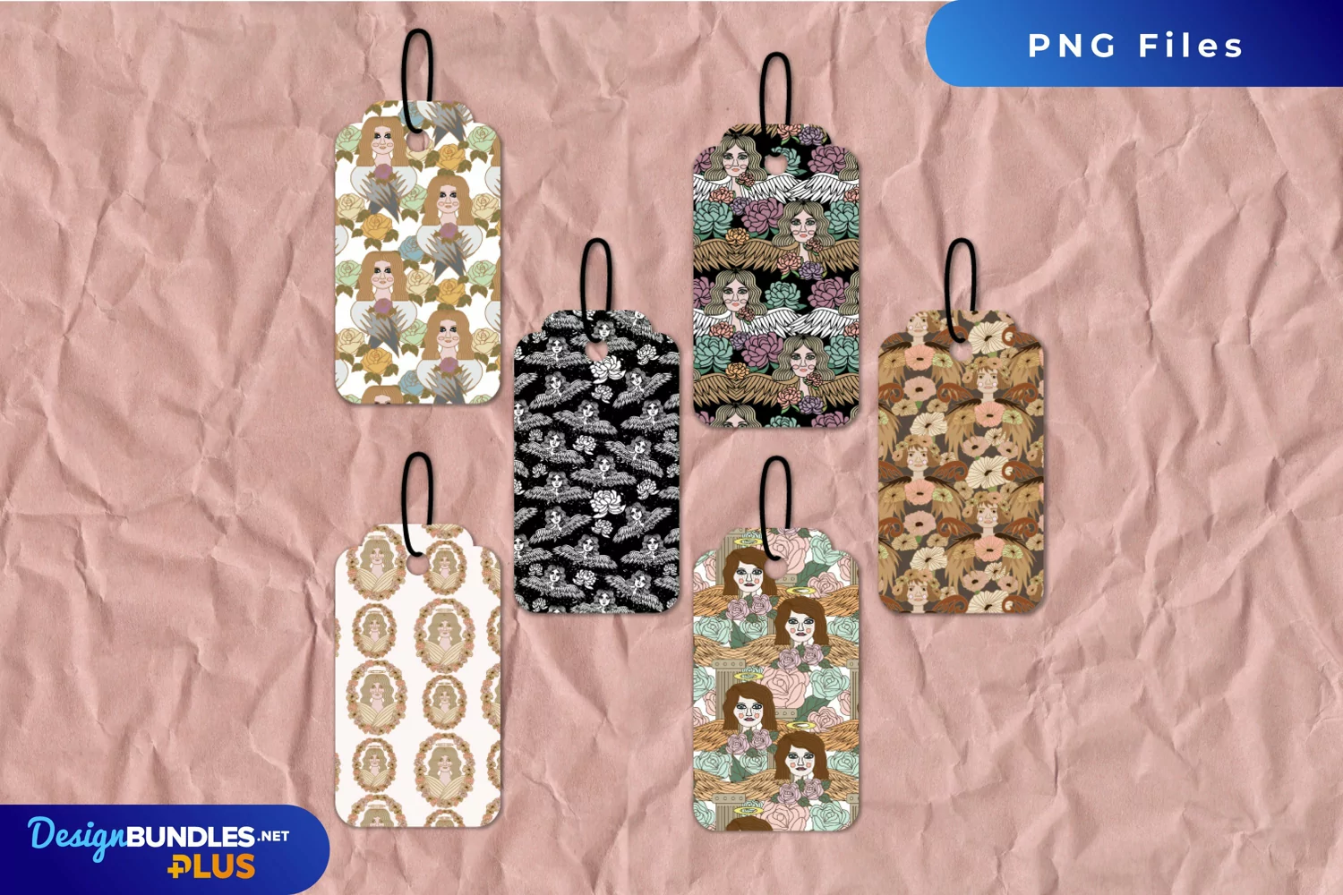 Vintage Angel Seamless Pattern Shaped Tags product image 1