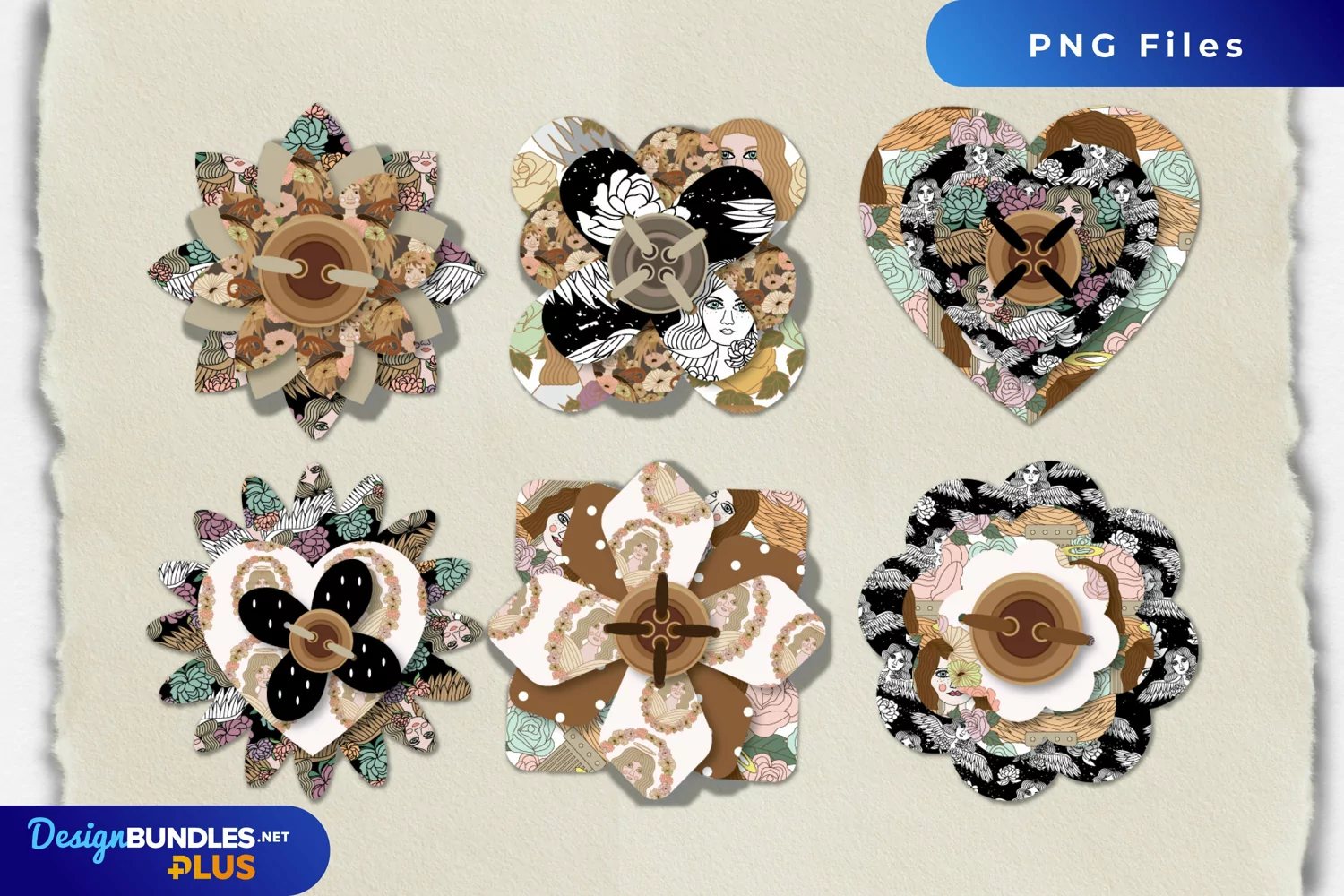Vintage Angel Seamless Pattern with Buttons product image 1