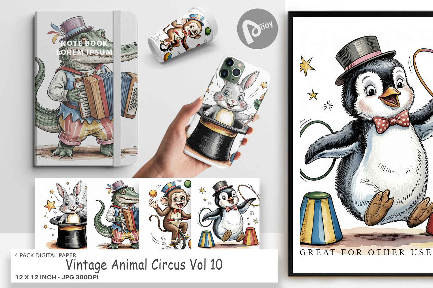 Digital Paper Vintage Animal Circus product image 1