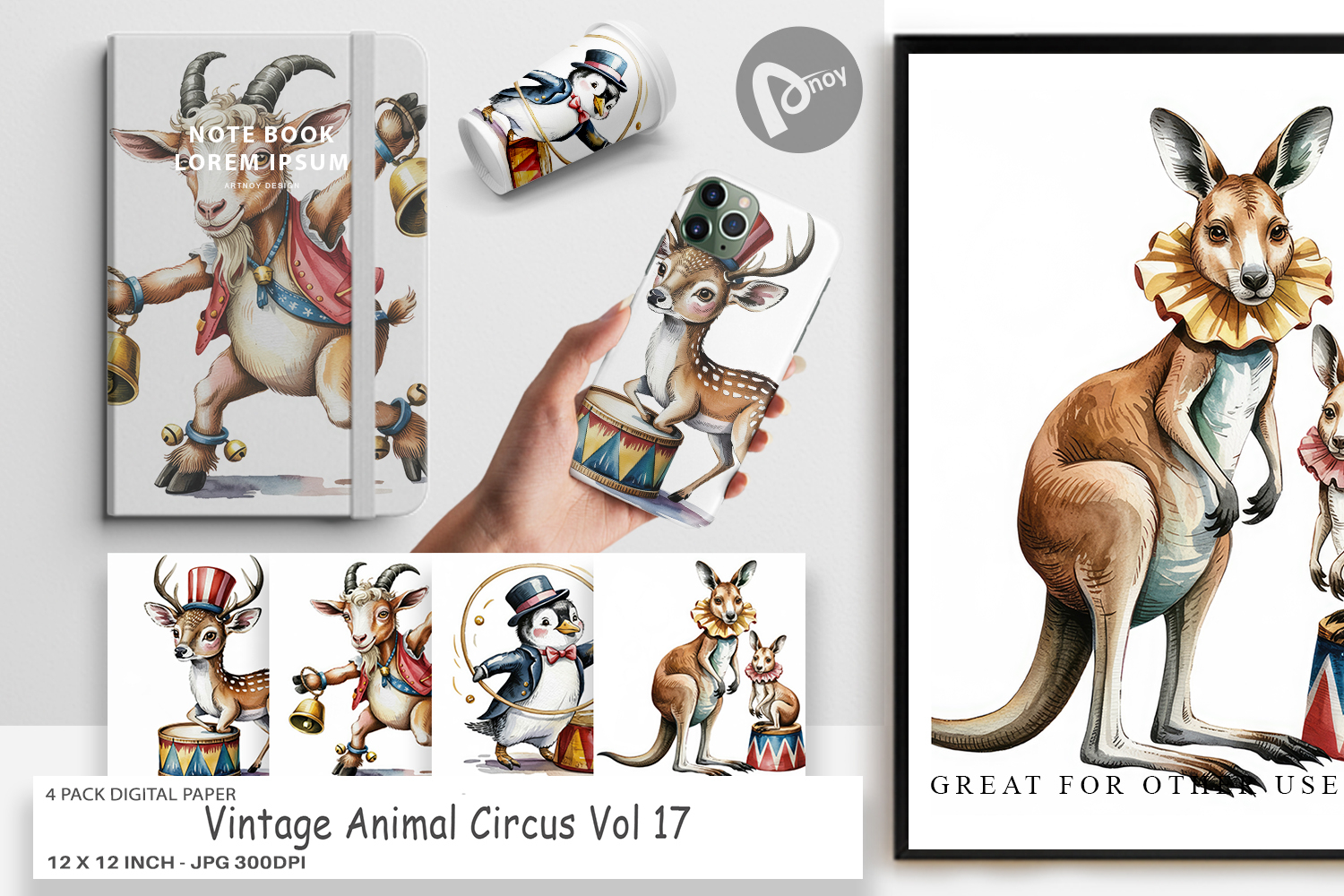Digital Paper Vintage Animal Circus product image 1