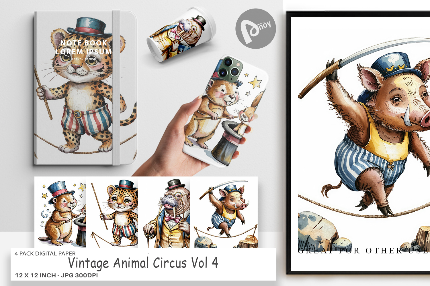 Digital Paper Vintage Animal Circus product image 1