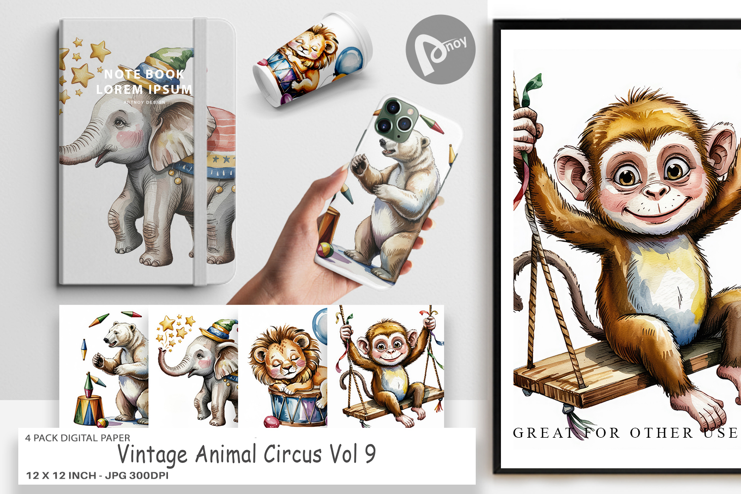 Digital Paper Vintage Animal Circus product image 1