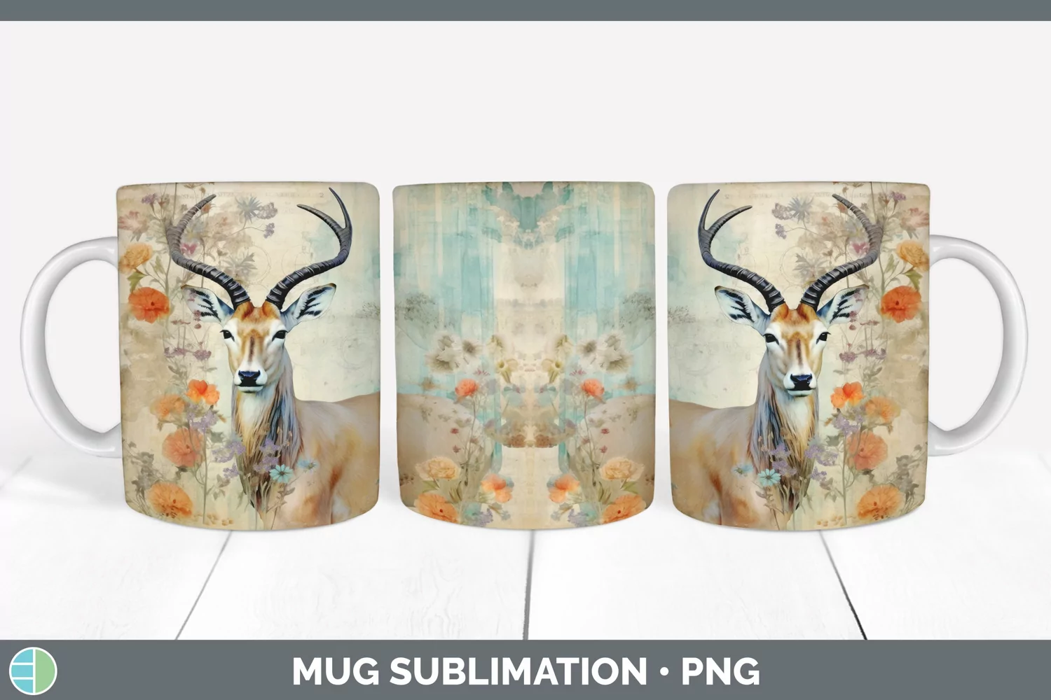 GorgeousDecoupage Antelopes Mug Wrap design.