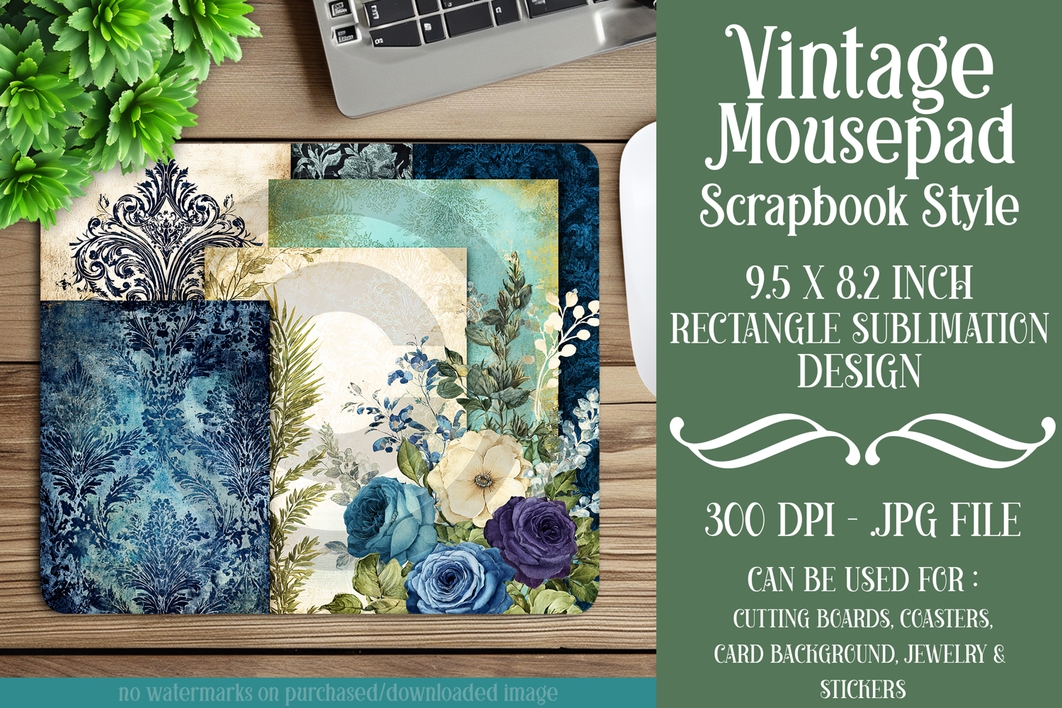 Vintage Mousepad, Sublimation Mousepad, Scrapbook Style, d10 product image 1