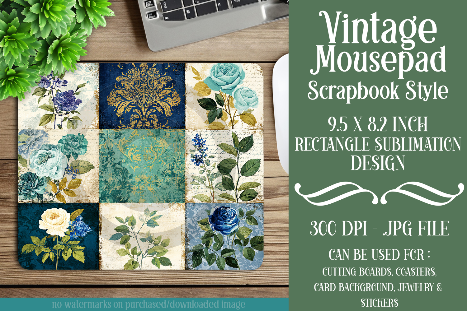 Vintage Mousepad, Sublimation Mousepad, Scrapbook Style, d14 product image 1