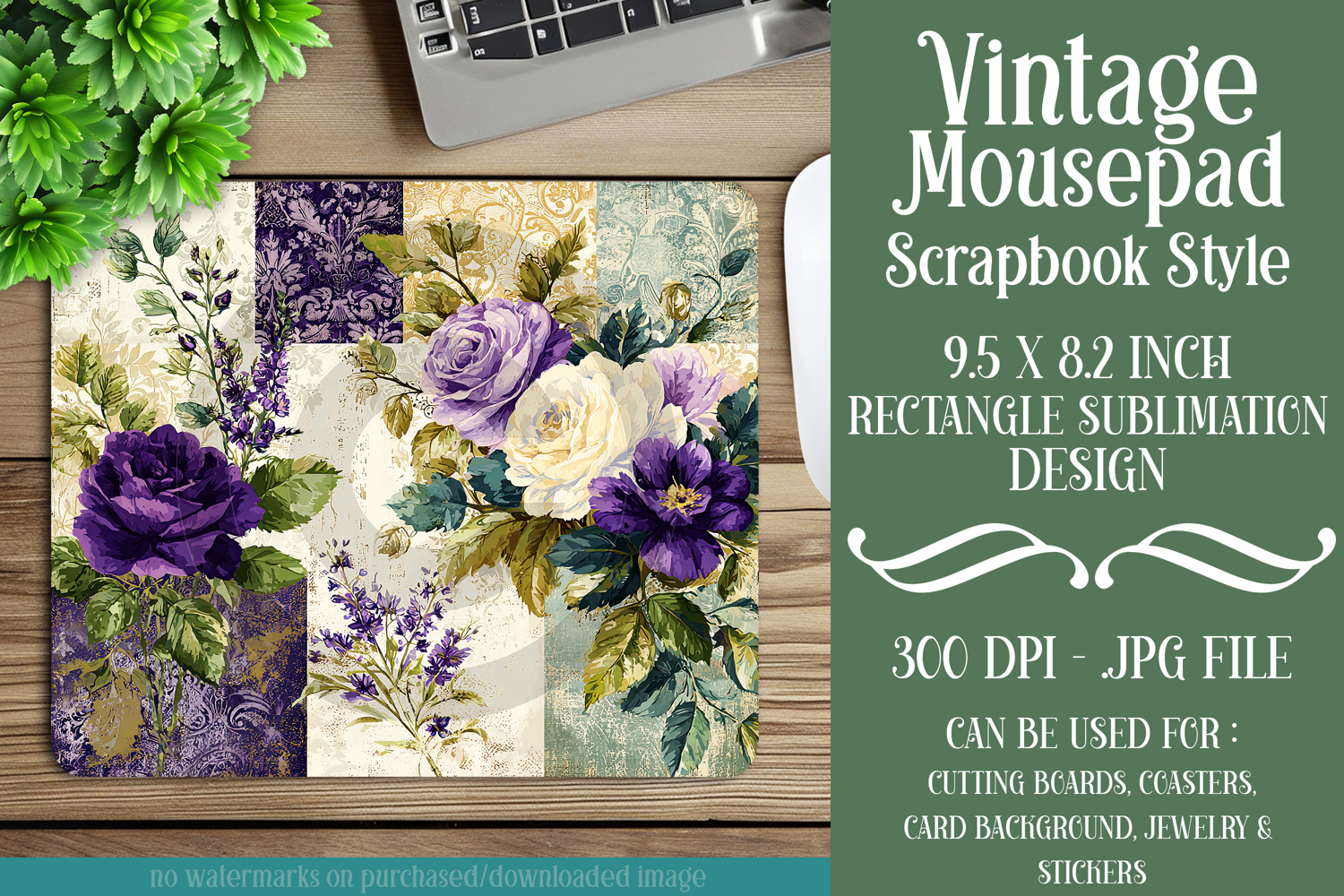 Vintage Mousepad, Sublimation Mousepad, Scrapbook Style, d18 product image 1