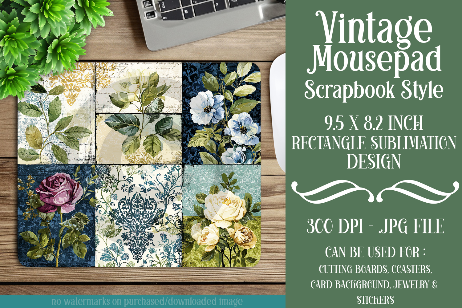 Vintage Mousepad, Sublimation Mousepad, Scrapbook Style, d19 product image 1