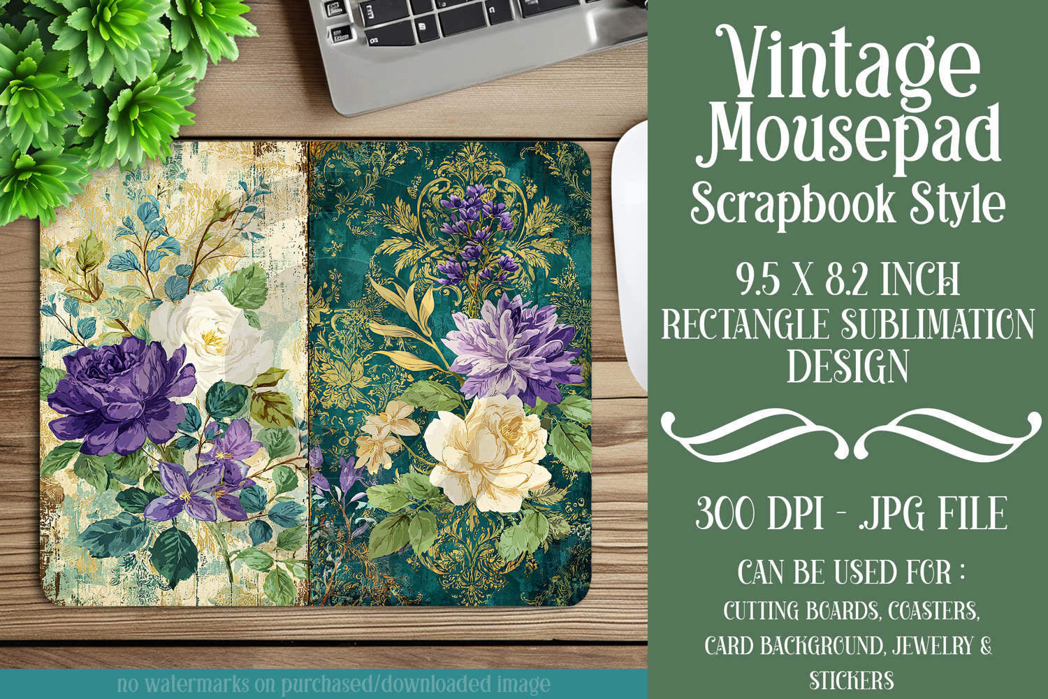 Vintage Mousepad, Sublimation Mousepad, Scrapbook Style, d2 product image 1