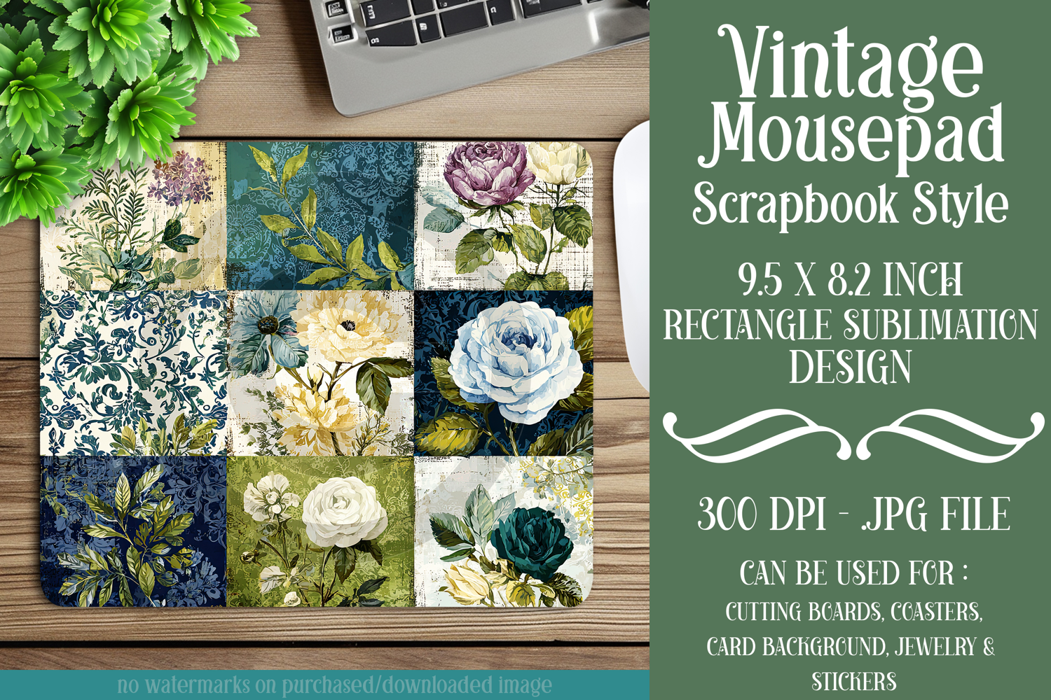 Vintage Mousepad, Sublimation Mousepad, Scrapbook Style, d22 product image 1