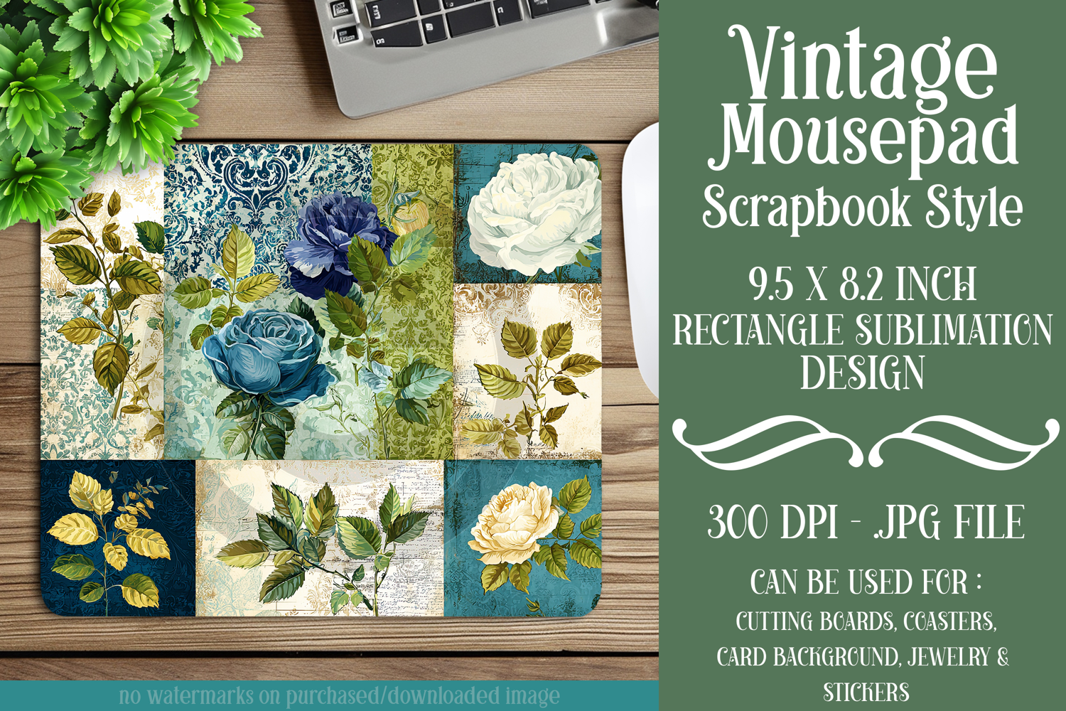 Vintage Mousepad, Sublimation Mousepad, Scrapbook Style, d23 product image 1