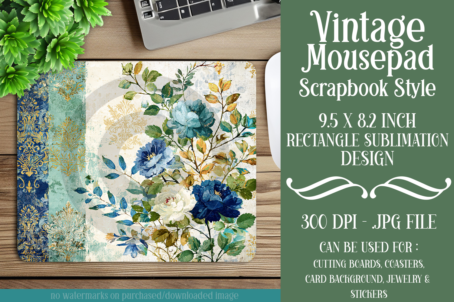 Vintage Mousepad, Sublimation Mousepad, Scrapbook Style, d26 product image 1