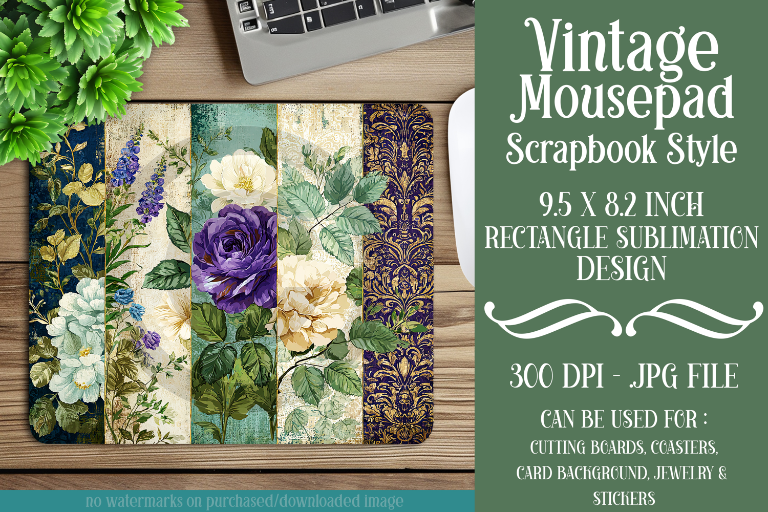 Vintage Scrapbook Style Mousepad Sublimation Design, d27 product image 1
