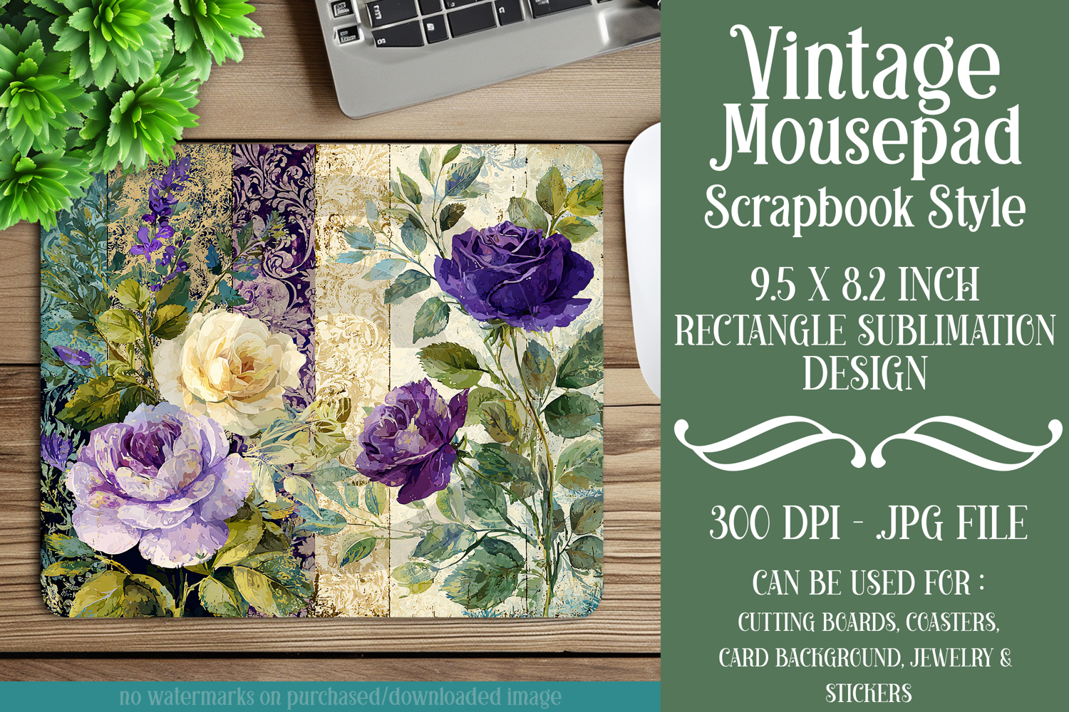 Vintage Mousepad, Sublimation Mousepad, Scrapbook Style, d28 product image 1