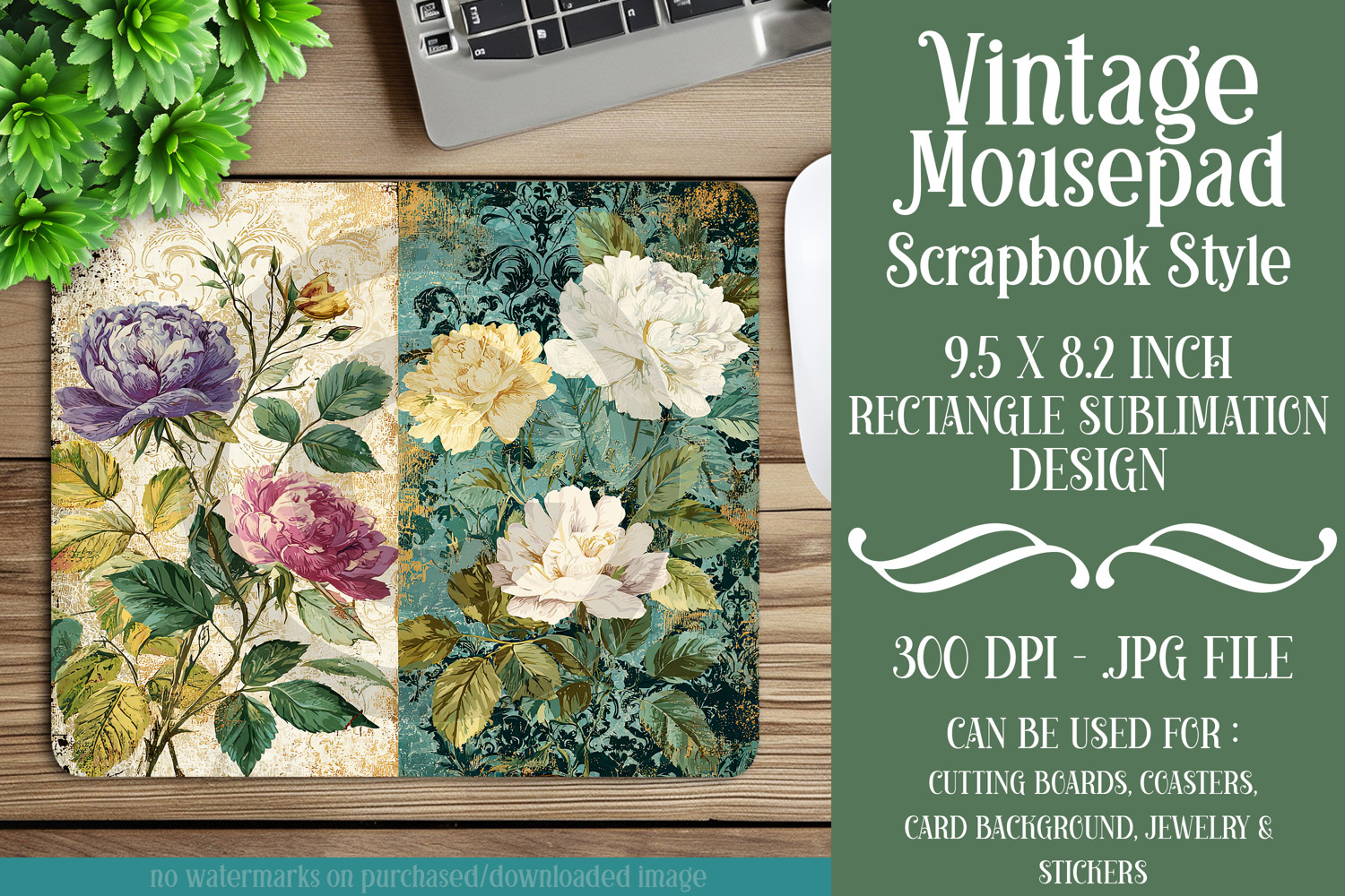 Vintage Mousepad, Sublimation Mousepad, Scrapbook Style, d3 product image 1