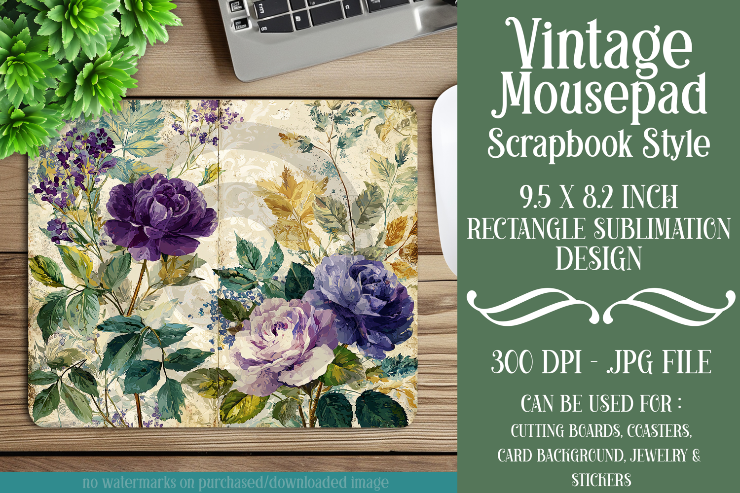 Vintage Mousepad, Sublimation Mousepad, Scrapbook Style, d32 product image 1