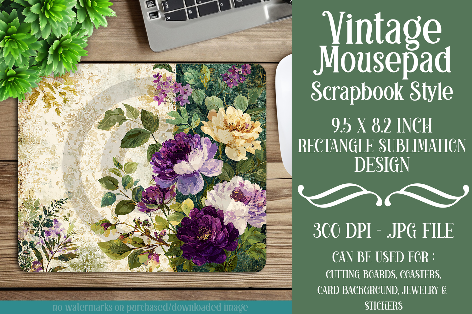 Vintage Mousepad, Sublimation Mousepad, Scrapbook Style, d33 product image 1