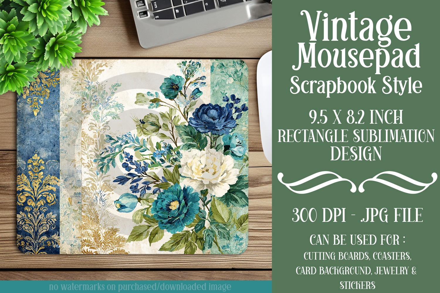 Vintage Mousepad, Sublimation Mousepad, Scrapbook Style, d34 product image 1