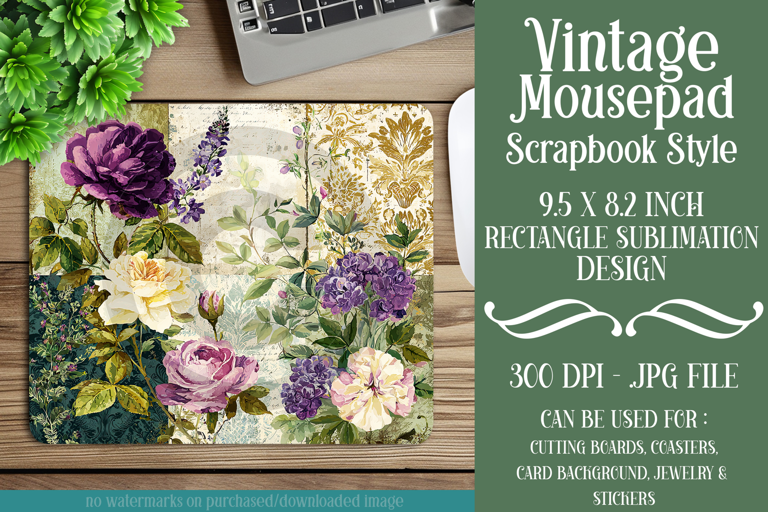 Vintage Mousepad, Sublimation Mousepad, Scrapbook Style, d36 product image 1