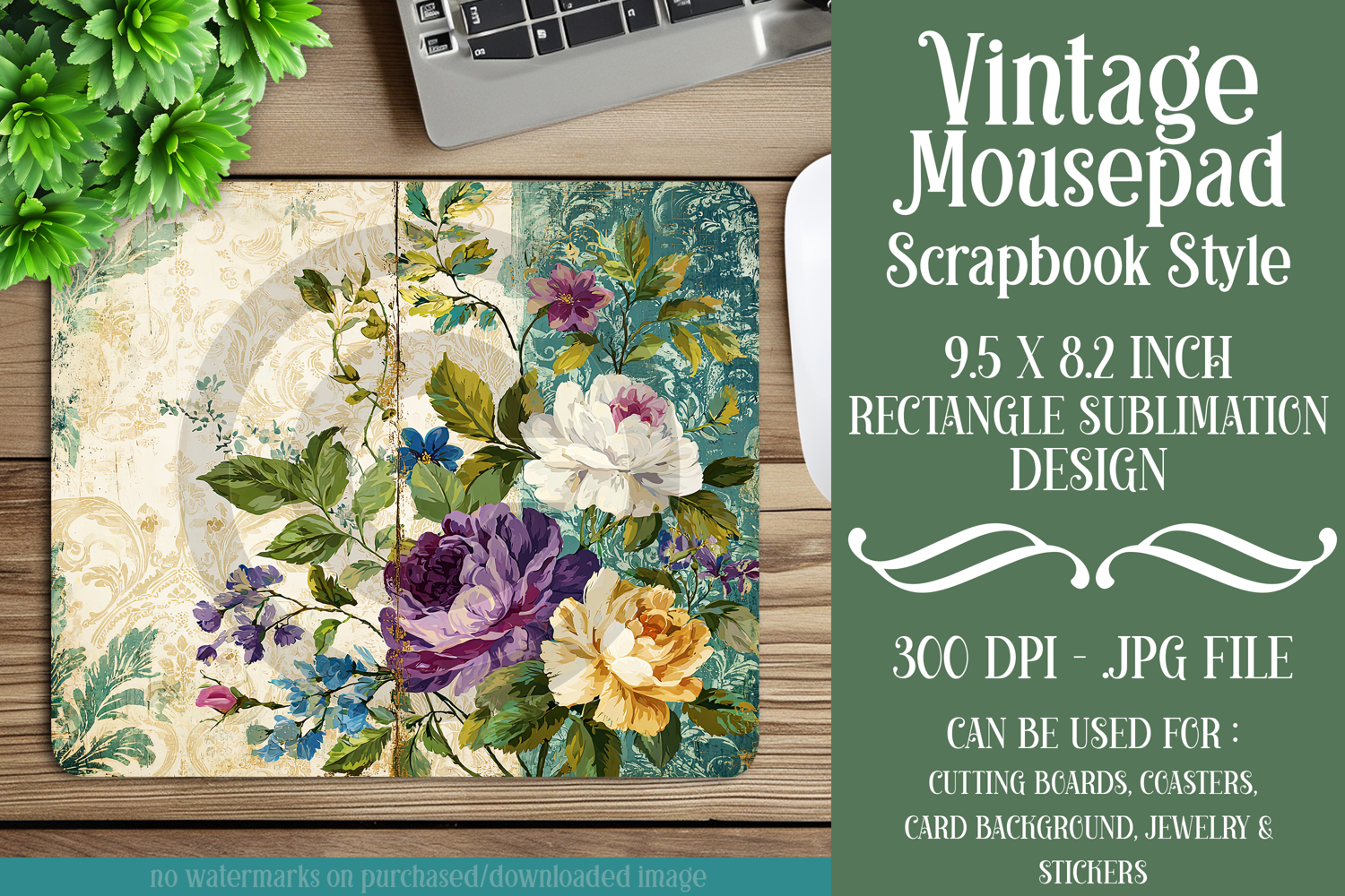 Vintage Mousepad, Sublimation Mousepad, Scrapbook Style, d37 product image 1
