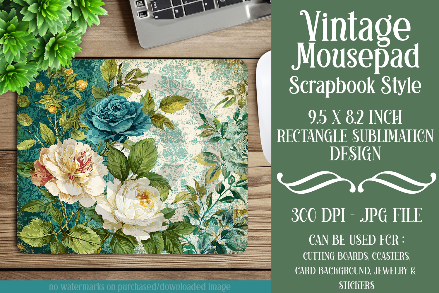 Vintage Mousepad, Sublimation Mousepad, Scrapbook Style, d38 product image 1