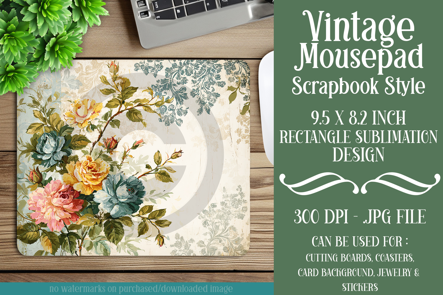 Vintage Mousepad, Sublimation Mousepad, Scrapbook Style, d44 product image 1