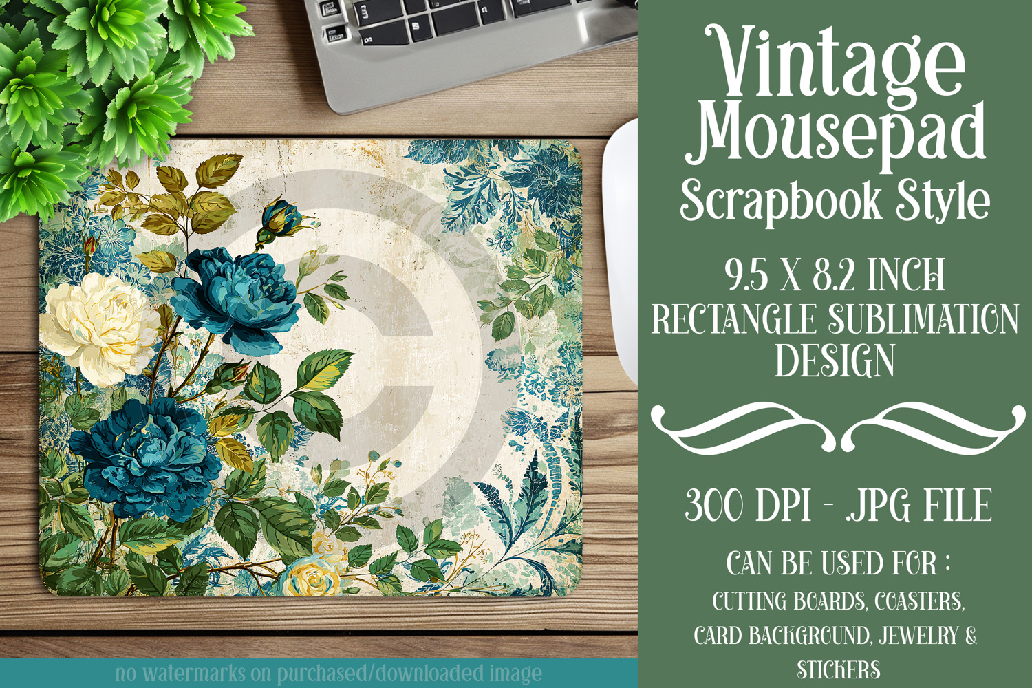Vintage Mousepad, Sublimation Mousepad, Scrapbook Style, d45 product image 1