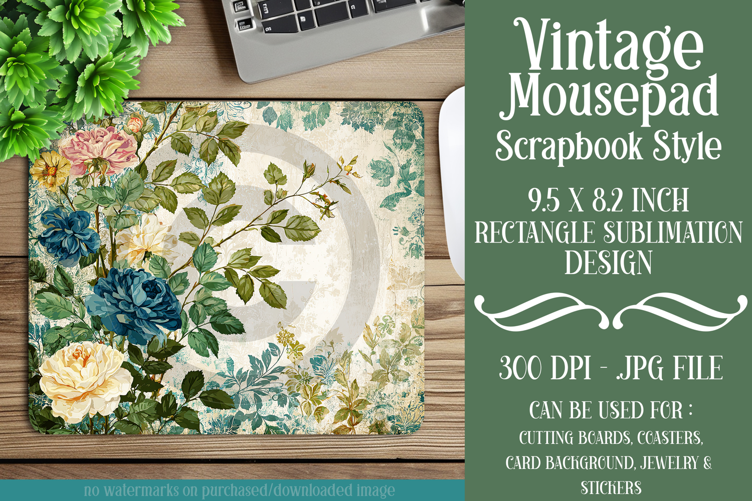 Vintage Mousepad, Sublimation Mousepad, Scrapbook Style, d49 product image 1