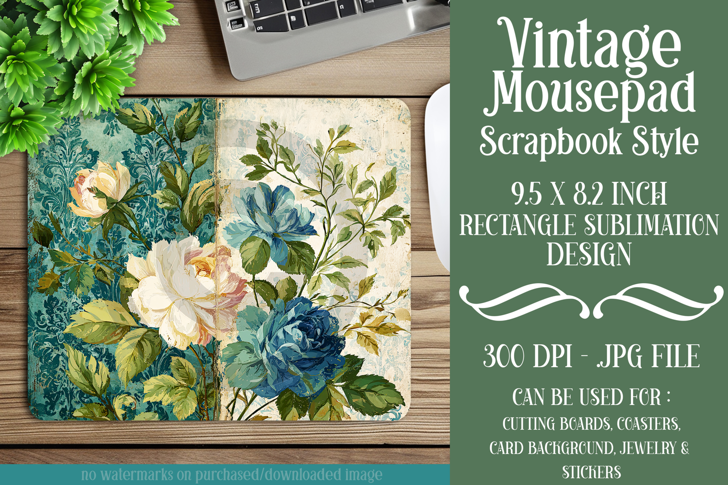 Vintage Mousepad, Sublimation Mousepad, Scrapbook Style, d5 product image 1