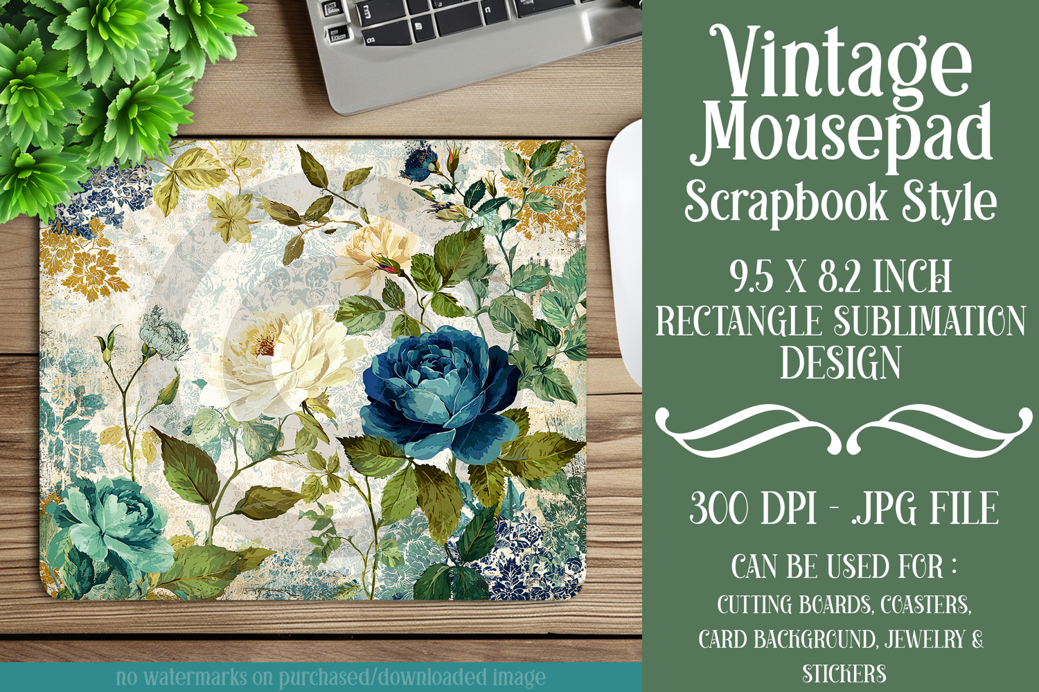 Vintage Mousepad, Sublimation Mousepad, Scrapbook Style, d50 product image 1