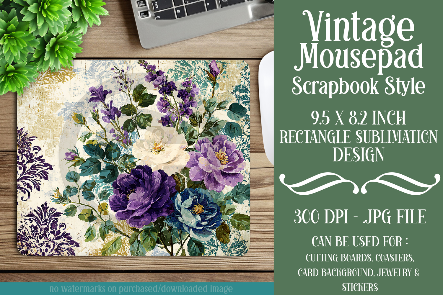 Vintage Mousepad, Sublimation Mousepad, Scrapbook Style, d53 product image 1