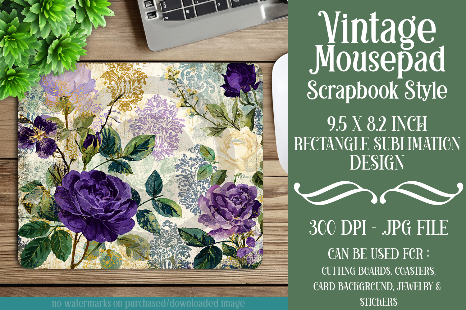 Vintage Mousepad, Sublimation Mousepad, Scrapbook Style, d54 product image 1
